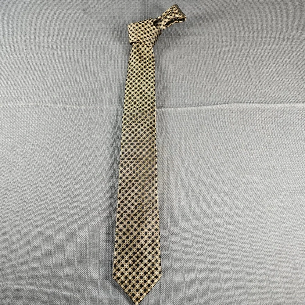 Sean John Mens Silk Necktie Gold Black Geometric Diamond‎ Pattern Woven Tie